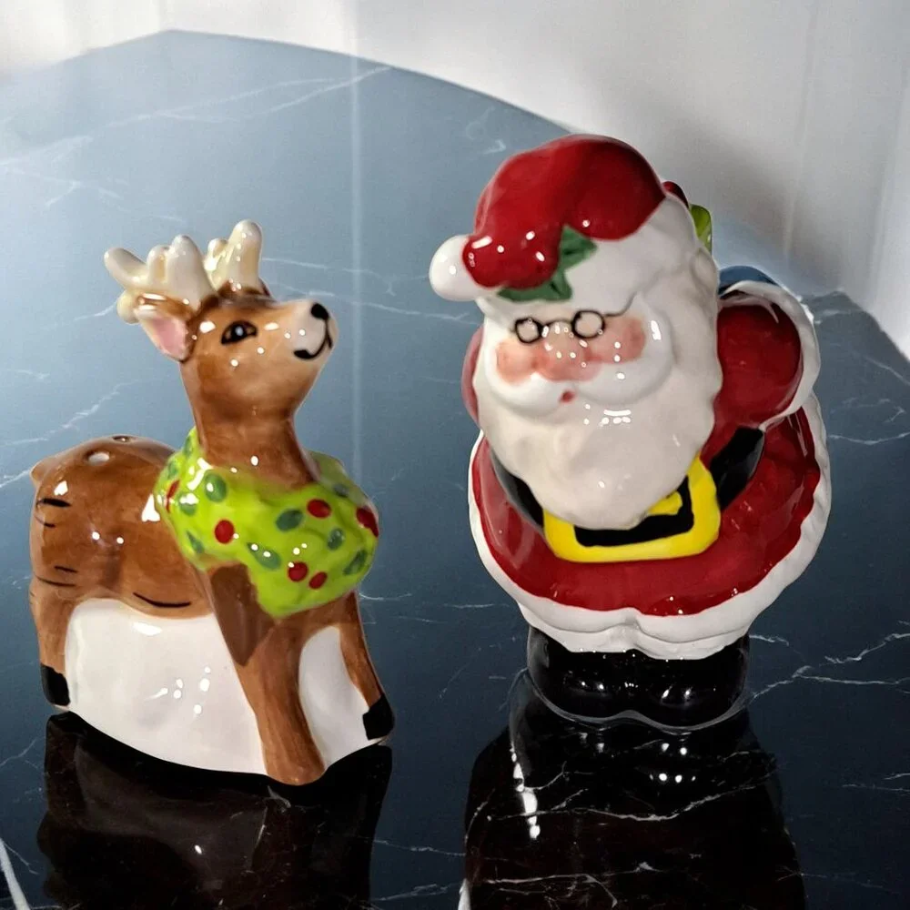 NEW BLUE SKY SANTA AND REINDEER  SALT & PEPPER SHAKERS - Picture 9 of 9